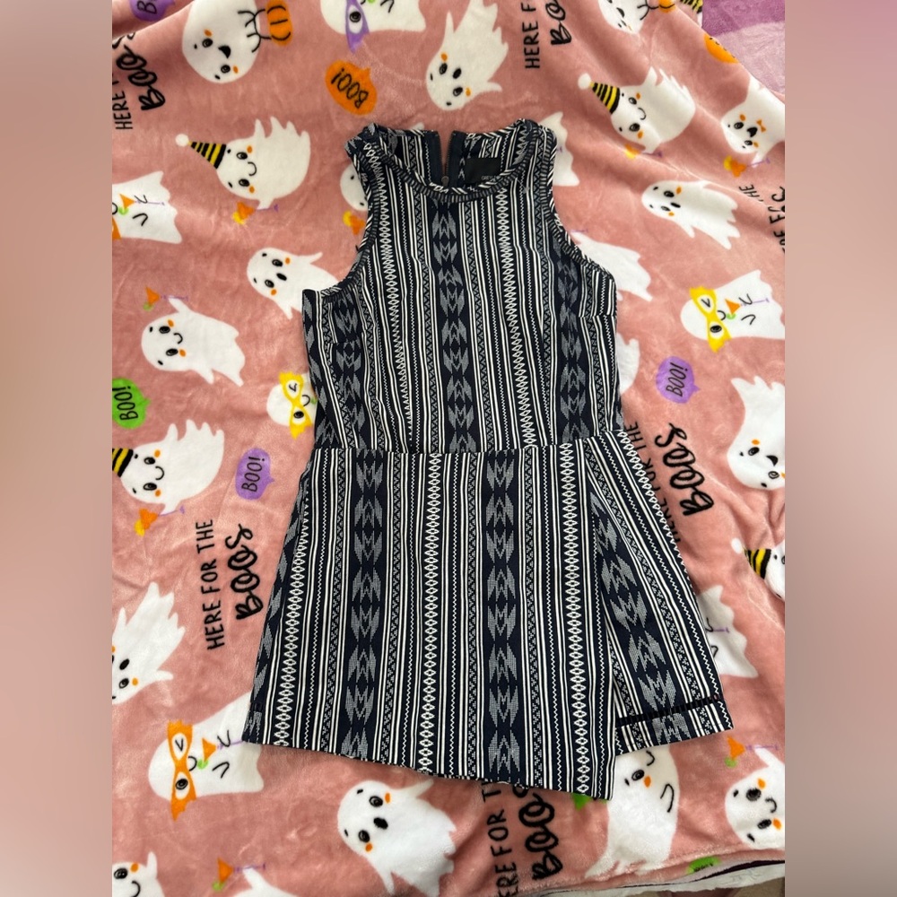 Greylin Blue and White Geometric Romper